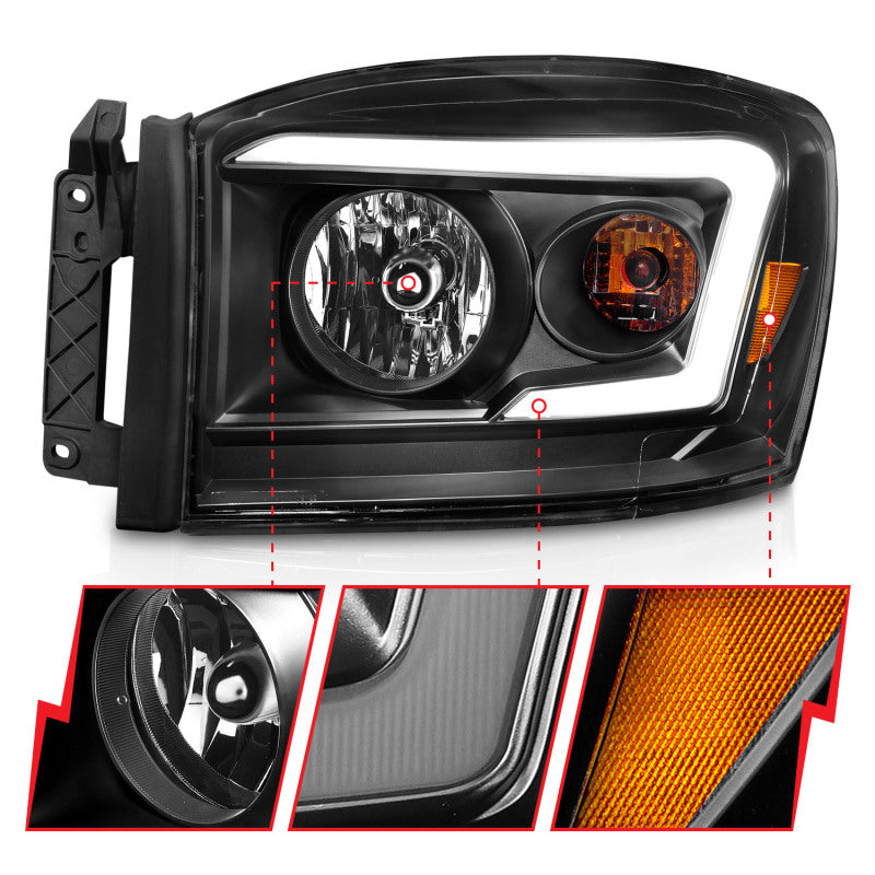 Anzo 06-09 Dodge RAM 1500/2500/3500 Headlights Black Housing/Clear Lens (w/ Light Bars) Anzo 06-09 Dodge RAM 1500/2500/3500 Headlights Black Housing/Clear Lens (w/ Light Bars)