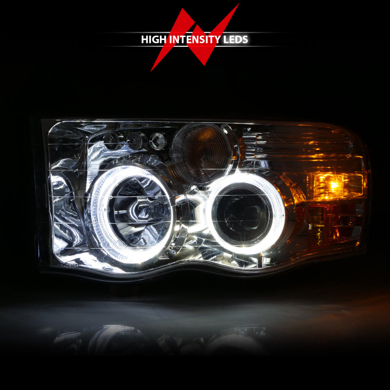 ANZO 2002-2005 Dodge Ram 1500 Projector Headlights w/ Halo Chrome Clear Amber ANZO 2002-2005 Dodge Ram 1500 Projector Headlights w/ Halo Chrome Clear Amber