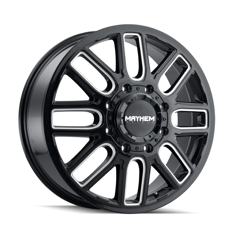 Mayhem 8107D Cogent Dually 22x8.25 / 8x200 BP / 115mm Offset / 142mm Hub Black w/Milled Spokes Wheel Mayhem 8107D Cogent Dually 22x8.25 / 8x200 BP / 115mm Offset / 142mm Hub Black w/Milled Spokes Wheel
