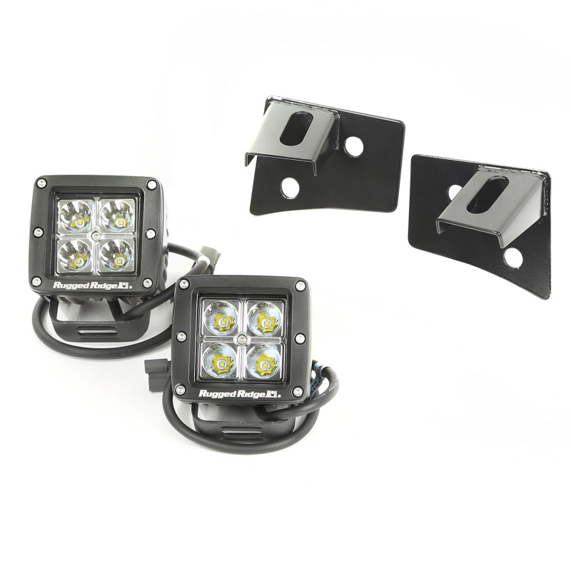 Rugged Ridge 07-18 Jeep Wrangler JK Square Windshield LED Light Kit w/ Brackets Rugged Ridge 07-18 Jeep Wrangler JK Square Windshield LED Light Kit w/ Brackets