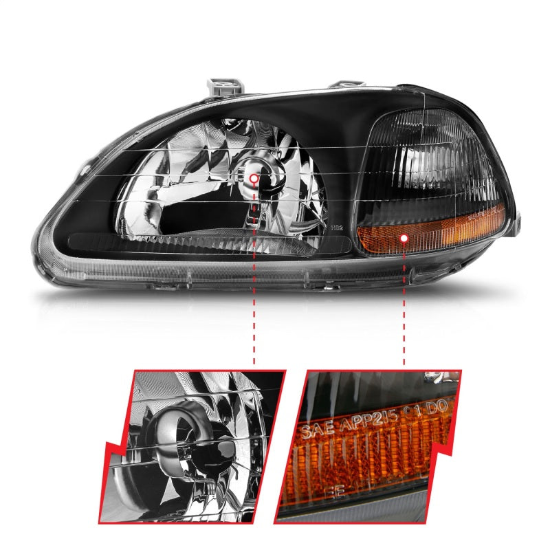 ANZO 1996-1998 Honda Civic Crystal Headlights Black ANZO 1996-1998 Honda Civic Crystal Headlights Black