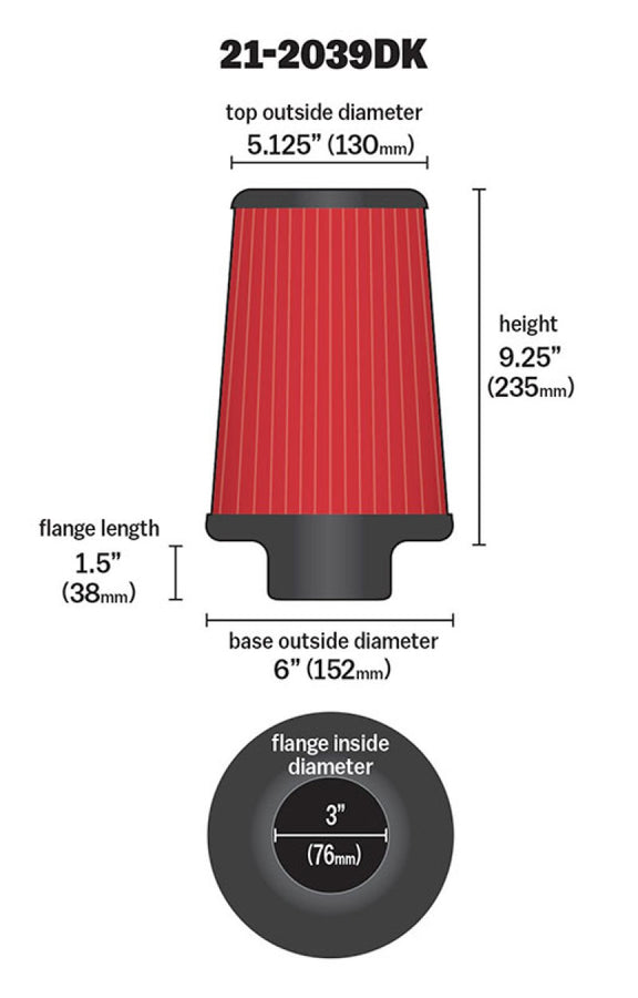 AEM 3 in x 9 in Dryflow Air Filter AEM 3 in x 9 in Dryflow Air Filter