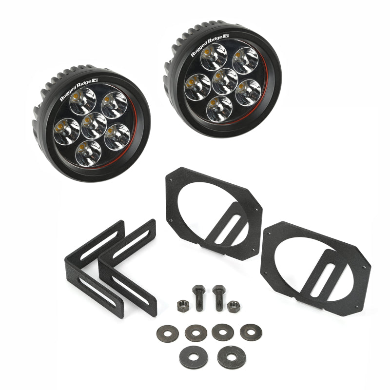 Rugged Ridge 07-18 Jeep Wrangler JK Bumper Mounted Circular LED Light & Mount Kit Rugged Ridge 07-18 Jeep Wrangler JK Bumper Mounted Circular LED Light & Mount Kit