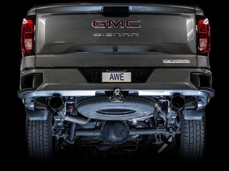 AWE Tuning 4th Gen GM 1500 5.3L 0FG Catback Split Rear Exit (Flat Bumper) - Dual Diamond Tips AWE Tuning 4th Gen GM 1500 5.3L 0FG Catback Split Rear Exit (Flat Bumper) - Dual Diamond Tips