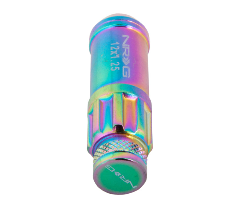 NRG 700 Series M12 X 1.25 Steel Lug Nut w/Dust Cap Cover Set 21 Pc w/Locks & Lock Socket - Neochrome NRG 700 Series M12 X 1.25 Steel Lug Nut w/Dust Cap Cover Set 21 Pc w/Locks & Lock Socket - Neochrome