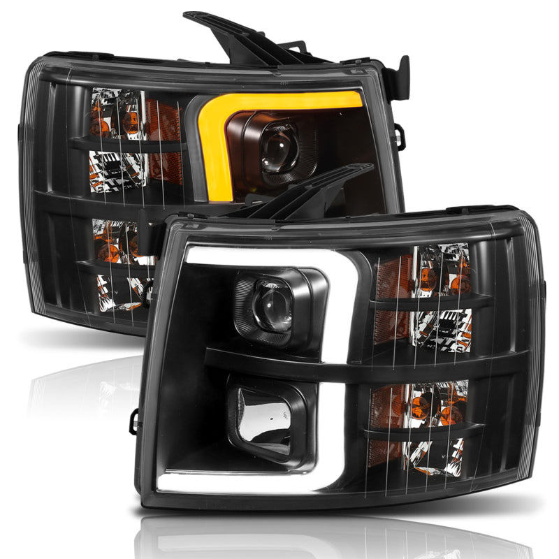 ANZO 07-13 Chevrolet Silverado 1500 Plank Style Projector Headlights Black w/ Amber ANZO 07-13 Chevrolet Silverado 1500 Plank Style Projector Headlights Black w/ Amber