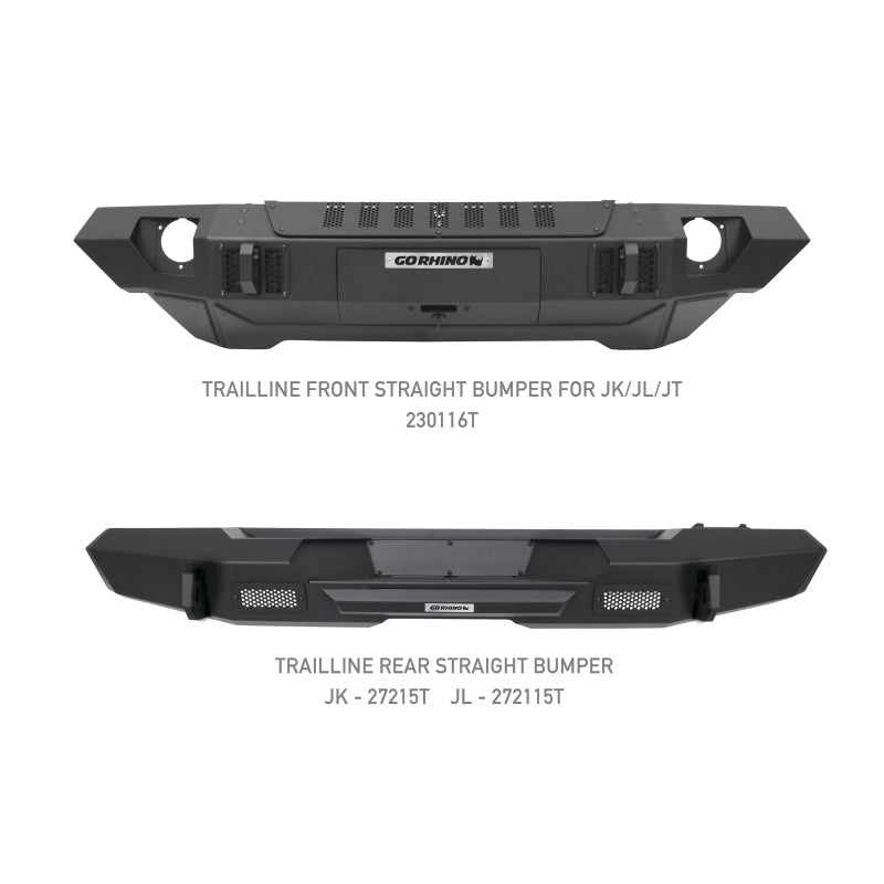 Go Rhino 07-20 Jeep Wrangler JL/JLU/JK/JKU/Gladiator JT Trailline Front Straight Bumper Go Rhino 07-20 Jeep Wrangler JL/JLU/JK/JKU/Gladiator JT Trailline Front Straight Bumper
