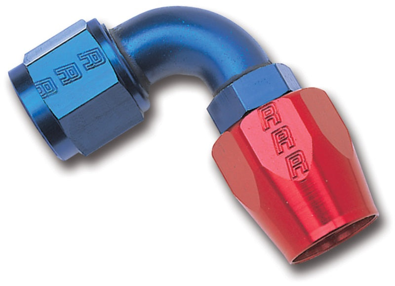 Russell Performance -4 AN Red/Blue 90 Degree Full Flow Hose End Russell Performance -4 AN Red/Blue 90 Degree Full Flow Hose End