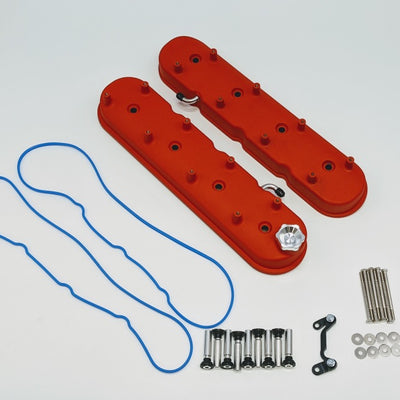 Granatelli 96-22 GM LS Tall Valve Cover w/Integral Angled Coil Mounts - Red Wrinkle (Pair)