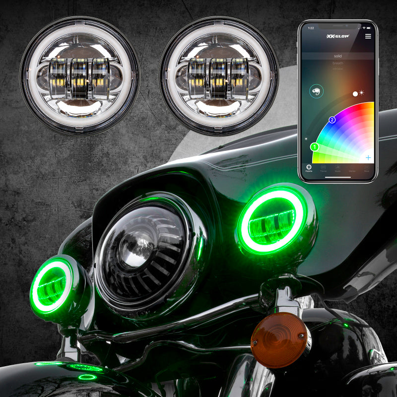 XK Glow 4.5In Chrome RGB LED Harley Running Light XKchrome Bluetooth App Controlled Kit XK Glow 4.5In Chrome RGB LED Harley Running Light XKchrome Bluetooth App Controlled Kit