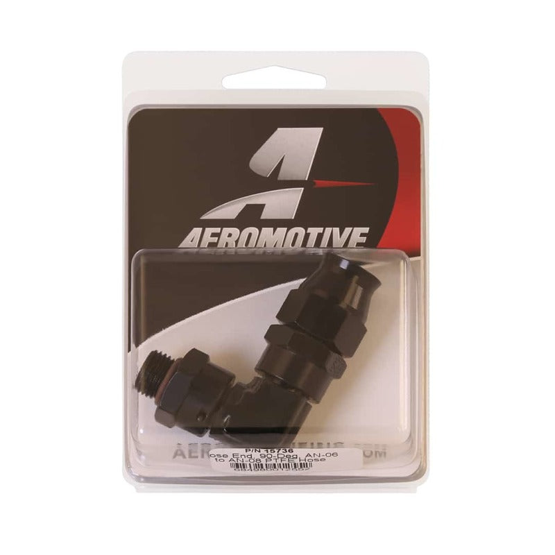 Aeromotive PTFE Hose End - AN-06 to AN-08 Hose - 90 Deg - Black Anodized Aeromotive PTFE Hose End - AN-06 to AN-08 Hose - 90 Deg - Black Anodized