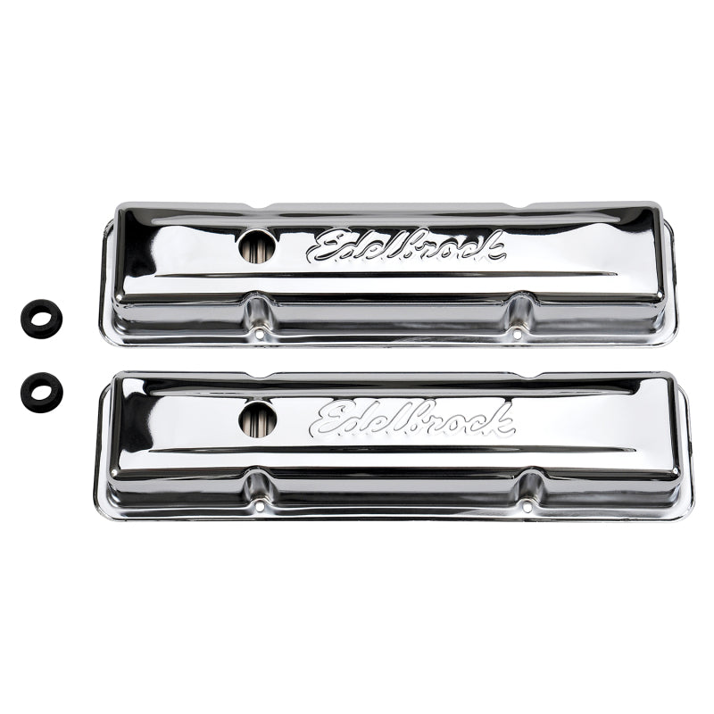 Edelbrock Valve Cover Signature Series Chevrolet 1959-1986 262-400 CI V8 Low Chrome Edelbrock Valve Cover Signature Series Chevrolet 1959-1986 262-400 CI V8 Low Chrome