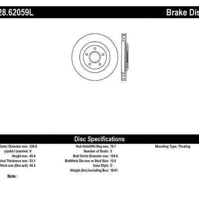 StopTech Power Slot 97-04 Chevy Corvette / 04 & 08 Cadillac XLR/XLR-V Front Left Drilled Rotors