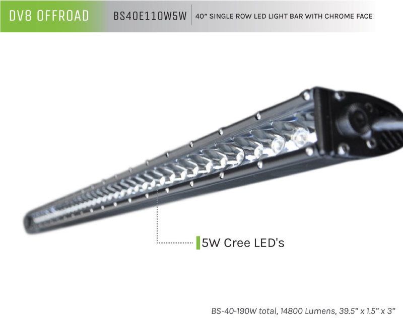 DV8 Offroad 40in Light Bar Slim 190W Spot 5W CREE LED - Black DV8 Offroad 40in Light Bar Slim 190W Spot 5W CREE LED - Black