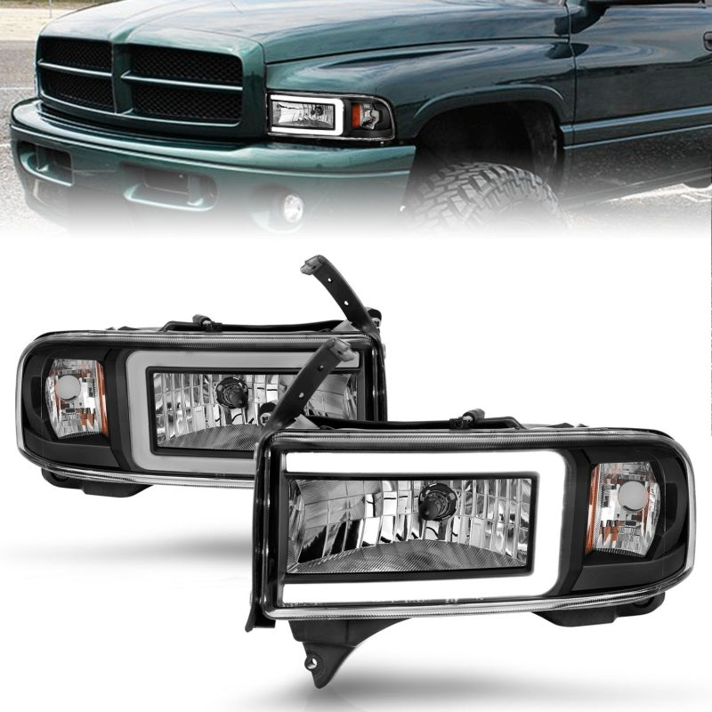 ANZO 94-02 Dodge RAM Crystal Headlight - w/ Light Bar Black Housing ANZO 94-02 Dodge RAM Crystal Headlight - w/ Light Bar Black Housing