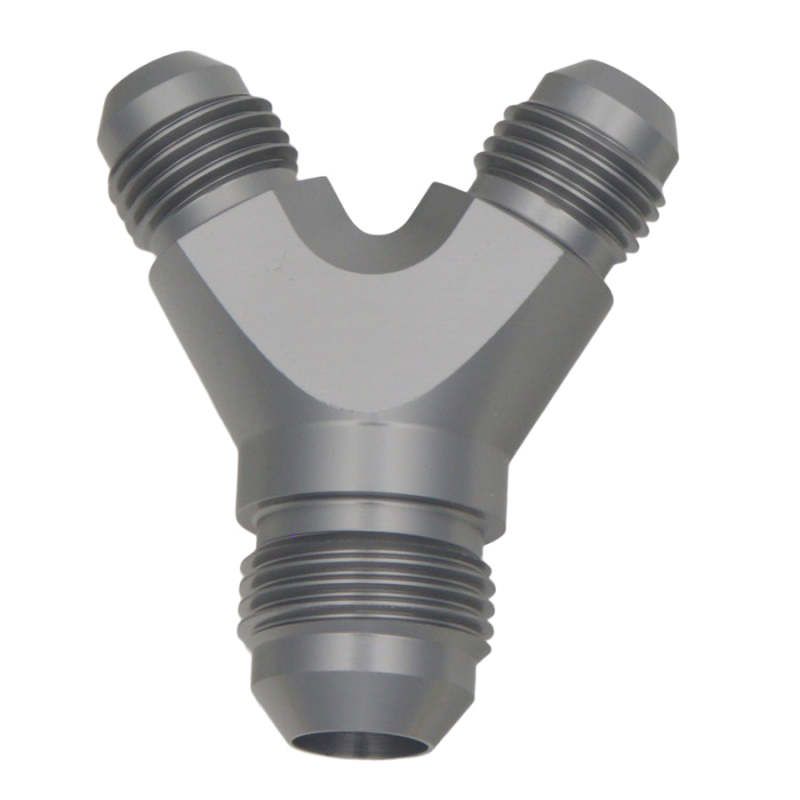 DeatschWerks 6AN Male Flare + 6AN Male Flare to 8AN Male Flare Y Block Fitting DeatschWerks 6AN Male Flare + 6AN Male Flare to 8AN Male Flare Y Block Fitting