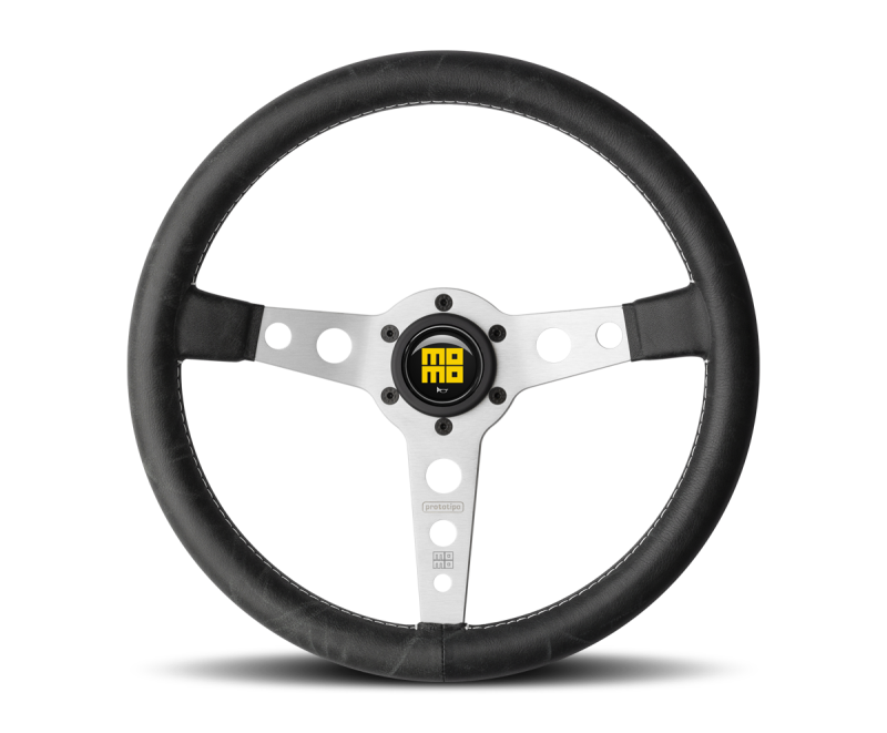 Momo Prototipo Steering Wheel 350 mm - Black Leather/White Stitch/Brshd Spokes Momo Prototipo Steering Wheel 350 mm - Black Leather/White Stitch/Brshd Spokes