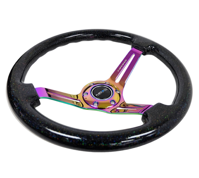 NRG Reinforced Steering Wheel (350mm / 3in. Deep) Blk Multi Color Flake w/ Neochrome Center Mark NRG Reinforced Steering Wheel (350mm / 3in. Deep) Blk Multi Color Flake w/ Neochrome Center Mark