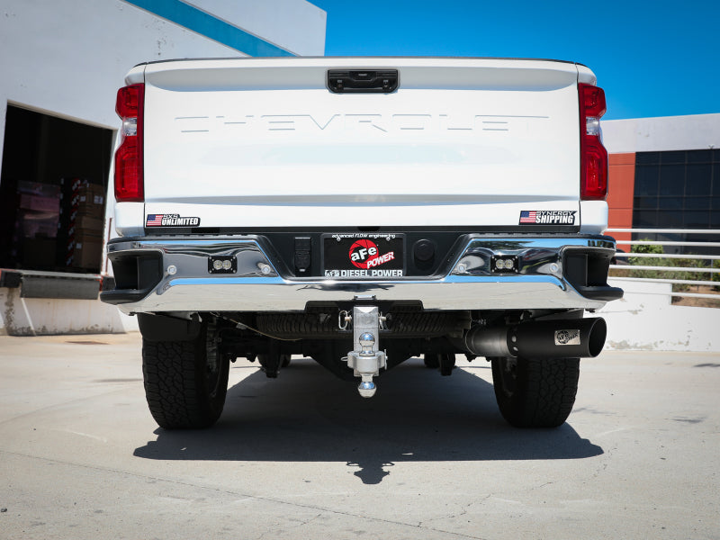 aFe Large Bore-HD 5 IN 409 SS DPF-Back Exhaust System w/Black Tip 20-21 GM Truck V8-6.6L aFe Large Bore-HD 5 IN 409 SS DPF-Back Exhaust System w/Black Tip 20-21 GM Truck V8-6.6L