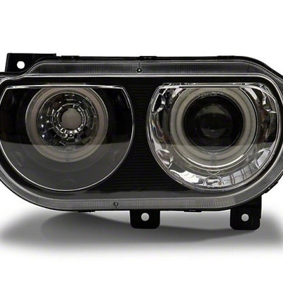 Raxiom 08-14 Dodge Challenger Dual LED Halo Projector Headlights- Black Housing (Clear Lens)