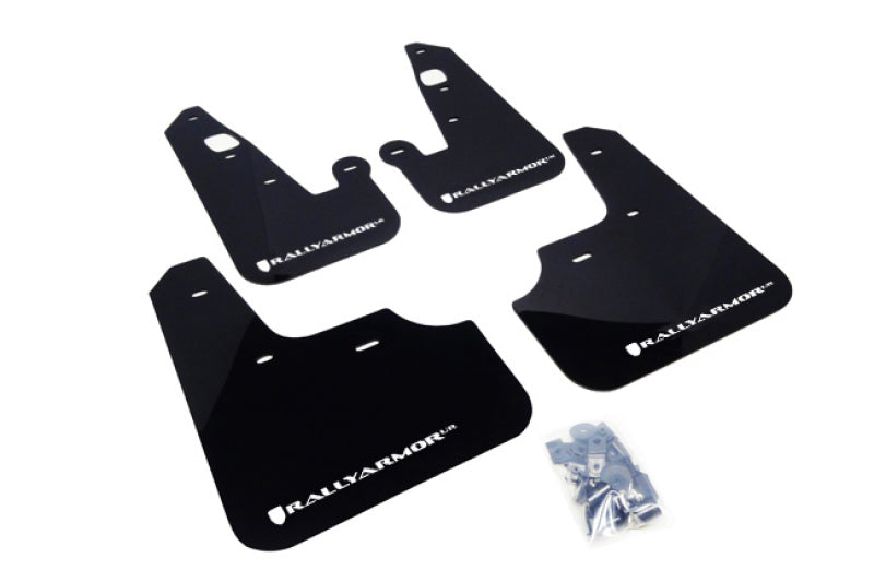 Rally Armor 07-17 Mitsubishi Lancer Black UR Mud Flap w/ White Logo Rally Armor 07-17 Mitsubishi Lancer Black UR Mud Flap w/ White Logo