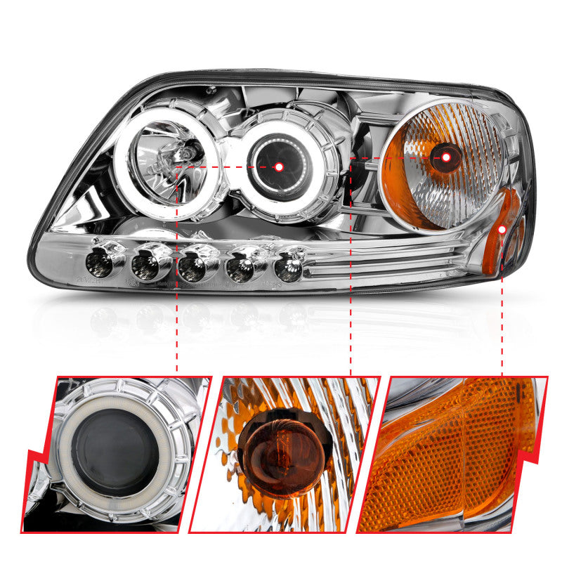 ANZO 1997.5-2003 Ford F-150 Projector Headlights w/ Halo Chrome 1pc ANZO 1997.5-2003 Ford F-150 Projector Headlights w/ Halo Chrome 1pc