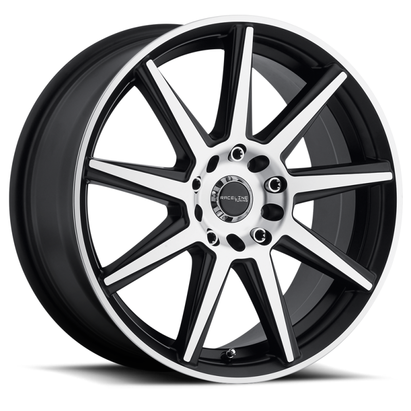 Raceline 144M Storm 17x7.5in / 4x100/4x108 BP / 40mm Offset / 72.62mm Bore - Black & Machined Wheel Raceline 144M Storm 17x7.5in / 4x100/4x108 BP / 40mm Offset / 72.62mm Bore - Black & Machined Wheel
