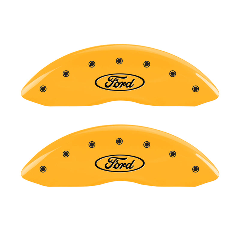 MGP Front set 2 Caliper Covers Engraved Front Oval logo/Ford Yellow finish black ch MGP Front set 2 Caliper Covers Engraved Front Oval logo/Ford Yellow finish black ch