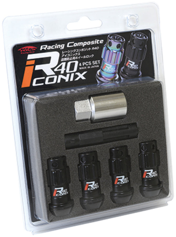 Project Kics 12X1.50 R40 Iconix Black Lug Nut Lock Set - 4 Project Kics 12X1.50 R40 Iconix Black Lug Nut Lock Set - 4