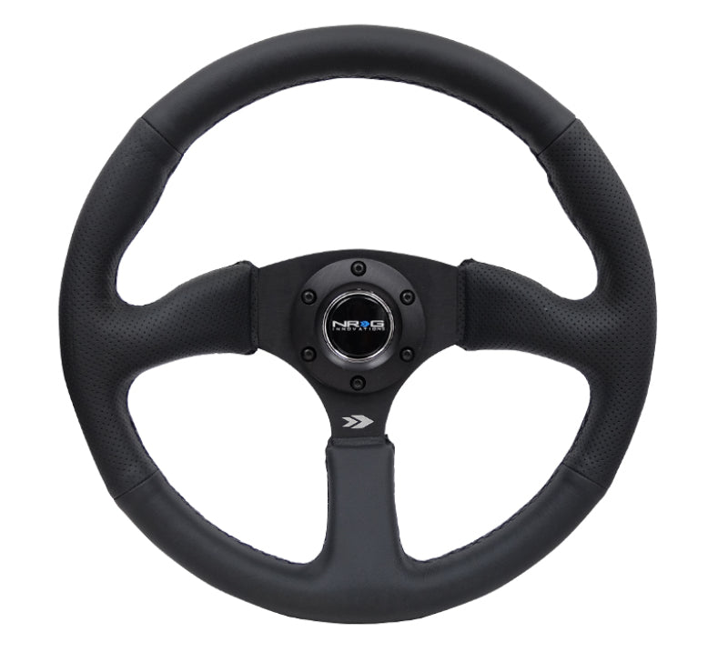 NRG Reinforced Steering Wheel (350mm / 2.5in. Deep) Blk Leather Comfort Grip w/5mm Matte Blk Spokes NRG Reinforced Steering Wheel (350mm / 2.5in. Deep) Blk Leather Comfort Grip w/5mm Matte Blk Spokes