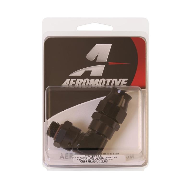 Aeromotive PTFE Hose End - AN-06 to AN-08 Hose - 90 Deg - Black Anodized Aeromotive PTFE Hose End - AN-06 to AN-08 Hose - 90 Deg - Black Anodized