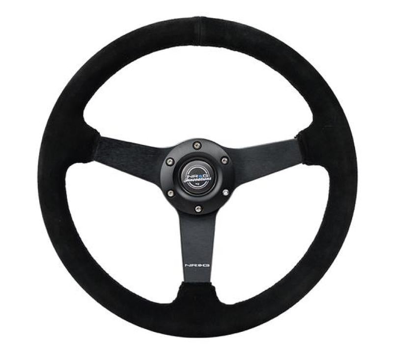 NRG Sport Steering Wheel (350mm / 1.5in Deep) Black Suede/Black Stitch w/Matte Black Solid Spokes NRG Sport Steering Wheel (350mm / 1.5in Deep) Black Suede/Black Stitch w/Matte Black Solid Spokes