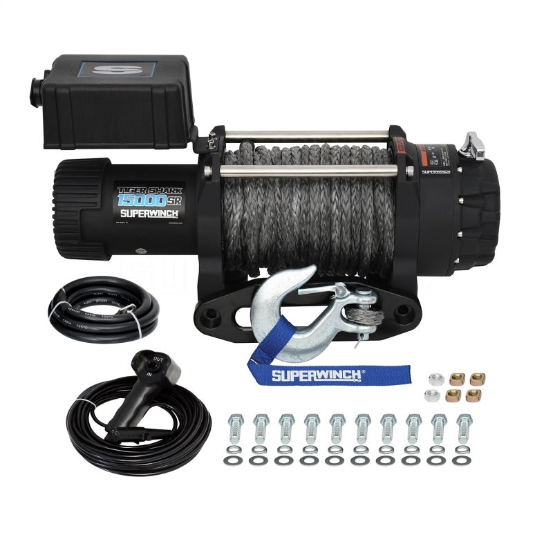 Superwinch 15000 LBS 12V DC 15/32in x 78ft Synthetic Rope Tiger Shark 15000SR Winch Superwinch 15000 LBS 12V DC 15/32in x 78ft Synthetic Rope Tiger Shark 15000SR Winch