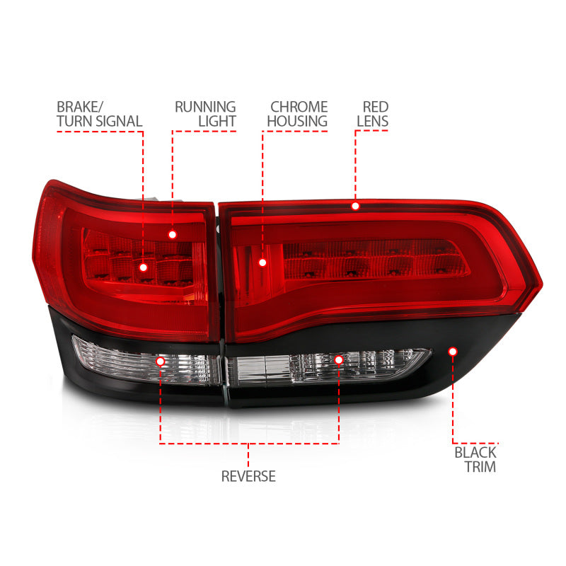 ANZO 2014-2016 Jeep Grand Cherokee LED Taillights Red/Clear ANZO 2014-2016 Jeep Grand Cherokee LED Taillights Red/Clear