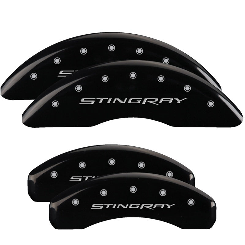 MGP 4 Caliper Covers Engraved Front & Rear Stingray Black finish silver ch MGP 4 Caliper Covers Engraved Front & Rear Stingray Black finish silver ch