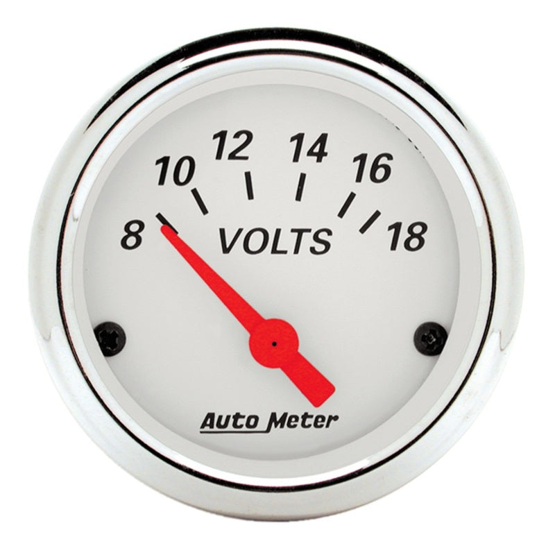Autometer Arctic White 2-1/16in 8-18 Volts Air-Core Voltmeter Gauge Autometer Arctic White 2-1/16in 8-18 Volts Air-Core Voltmeter Gauge