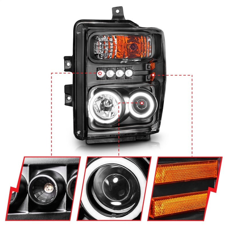 ANZO 2008-2010 Ford F-250 Projector Headlights w/ Halo Black (CCFL) ANZO 2008-2010 Ford F-250 Projector Headlights w/ Halo Black (CCFL)