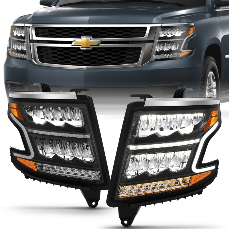 ANZO 15-20 Chevy Tahoe/Suburban LED Light Bar Style Headlights Black w/Sequential w/DRL w/Amber ANZO 15-20 Chevy Tahoe/Suburban LED Light Bar Style Headlights Black w/Sequential w/DRL w/Amber
