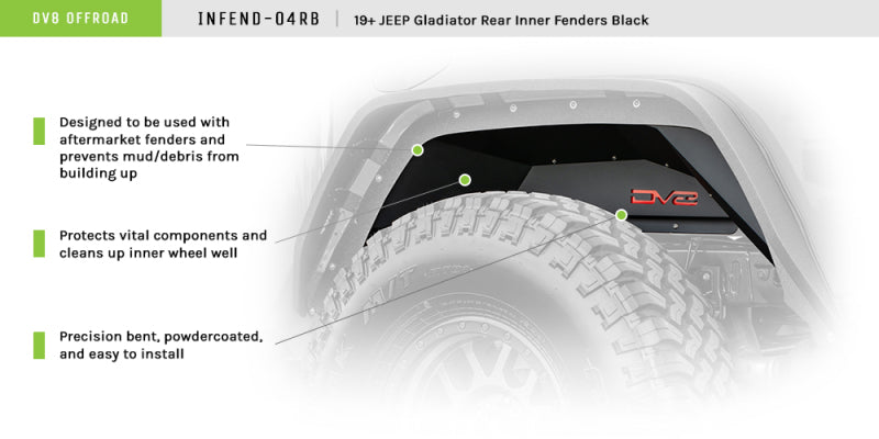 DV8 Offroad 201+ Jeep Gladiator Rear Inner Fenders - Black DV8 Offroad 201+ Jeep Gladiator Rear Inner Fenders - Black