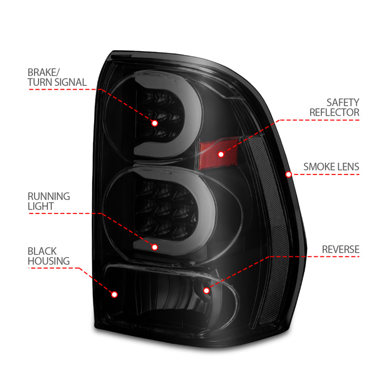 ANZO 2002-2009 Chevrolet Trailblazer LED Tail Lights w/ Light Bar Black Housing Smoke Lens ANZO 2002-2009 Chevrolet Trailblazer LED Tail Lights w/ Light Bar Black Housing Smoke Lens