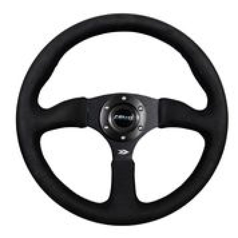 NRG Reinforced Steering Wheel (350mm / 2.5in. Deep)Blk Alcantara Comfort Grip w/4mm Matte Blk Spokes NRG Reinforced Steering Wheel (350mm / 2.5in. Deep)Blk Alcantara Comfort Grip w/4mm Matte Blk Spokes