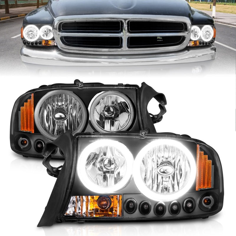 ANZO 1997-2004 Dodge Dakota Crystal Headlights Black 1pc ANZO 1997-2004 Dodge Dakota Crystal Headlights Black 1pc