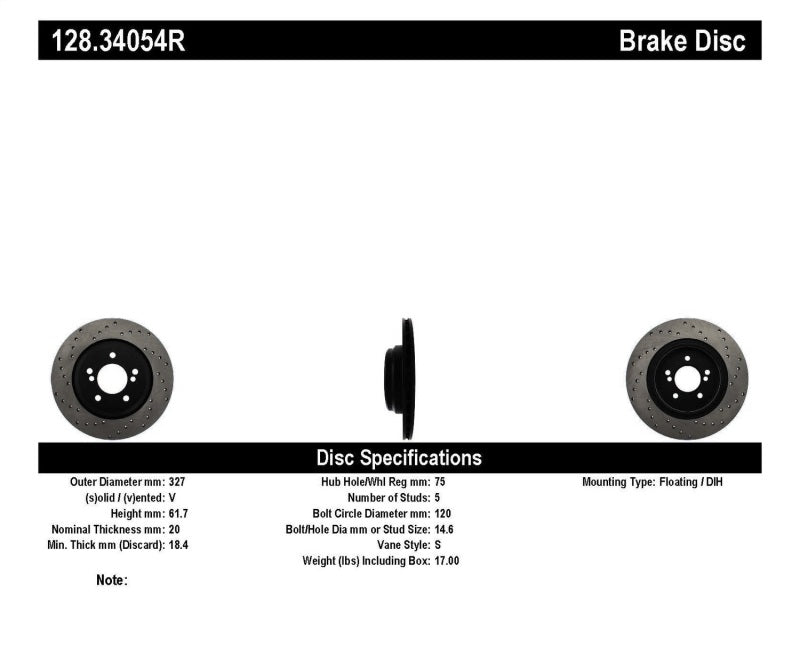 StopTech 01-07 BMW M3 (E46) / 00-04 M5 (E39) Drilled Right Rear Rotor StopTech 01-07 BMW M3 (E46) / 00-04 M5 (E39) Drilled Right Rear Rotor