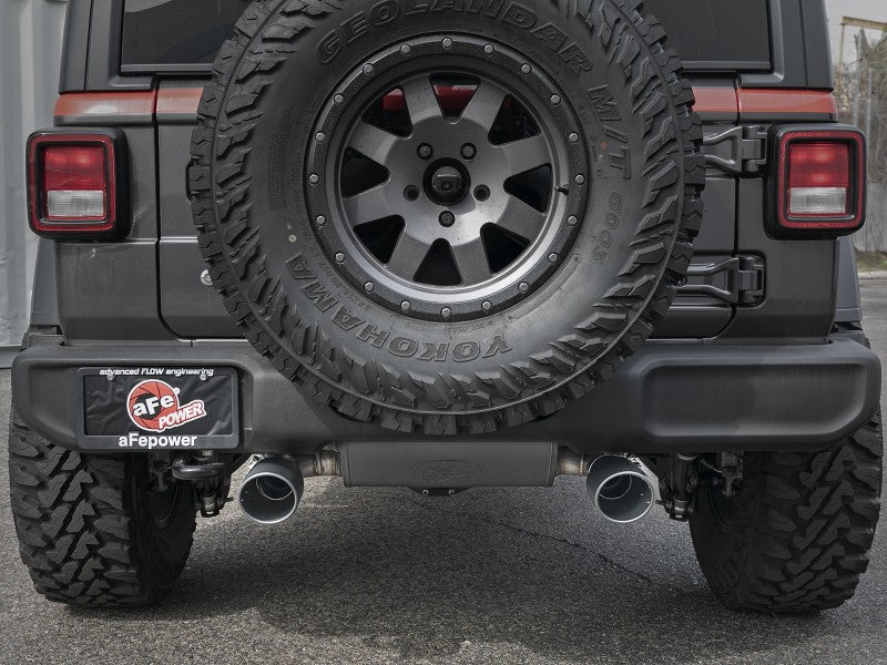 aFe Rebel Series 409 Stainless Steel Cat-Back Exhaust 18-21 Jeep Wrangler JL 2.0L (t) - Black Tip aFe Rebel Series 409 Stainless Steel Cat-Back Exhaust 18-21 Jeep Wrangler JL 2.0L (t) - Black Tip