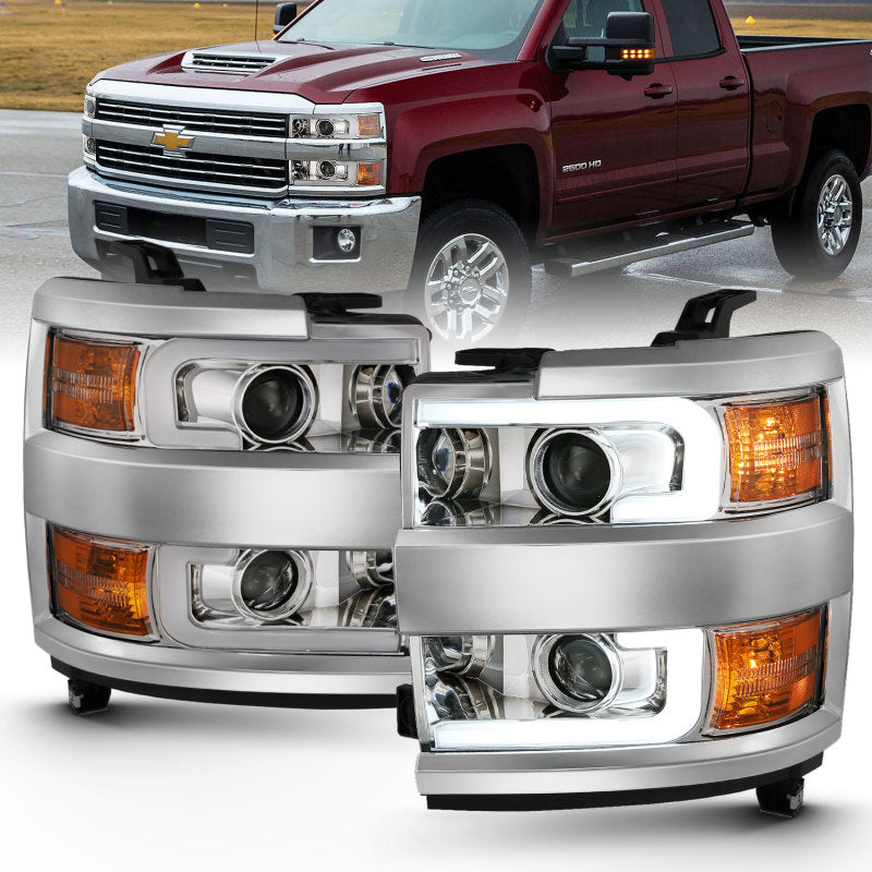 ANZO 2015-2016 Chevrolet Silverado Projector Headlights w/ Plank Style Design Chrome w/ Amber ANZO 2015-2016 Chevrolet Silverado Projector Headlights w/ Plank Style Design Chrome w/ Amber