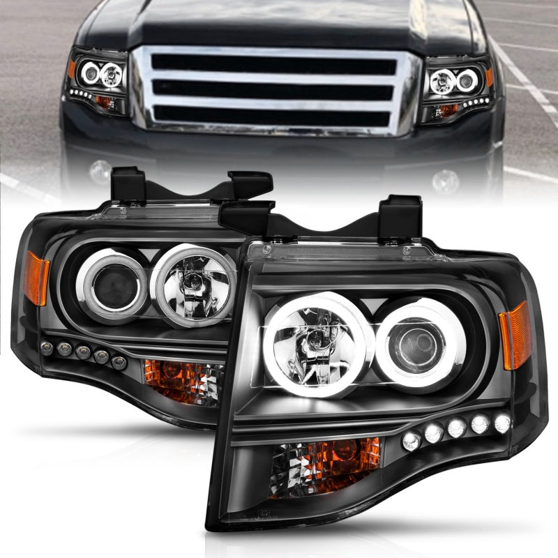 ANZO 2007-2014 Ford Expedition Projector Headlights w/ Halo Black ANZO 2007-2014 Ford Expedition Projector Headlights w/ Halo Black