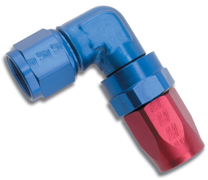Russell Performance -12 AN Red/Blue 90 Degree Forged Aluminum Swivel Hose End Russell Performance -12 AN Red/Blue 90 Degree Forged Aluminum Swivel Hose End