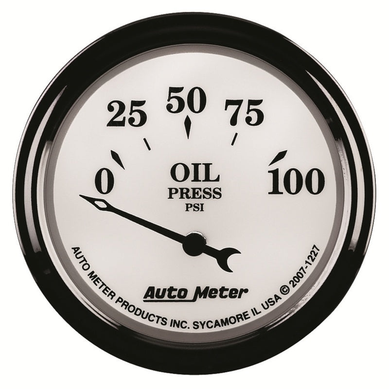 AutoMeter Gauge Oil Press 2-1/16in. 100PSI Elec Old Tyme White II AutoMeter Gauge Oil Press 2-1/16in. 100PSI Elec Old Tyme White II