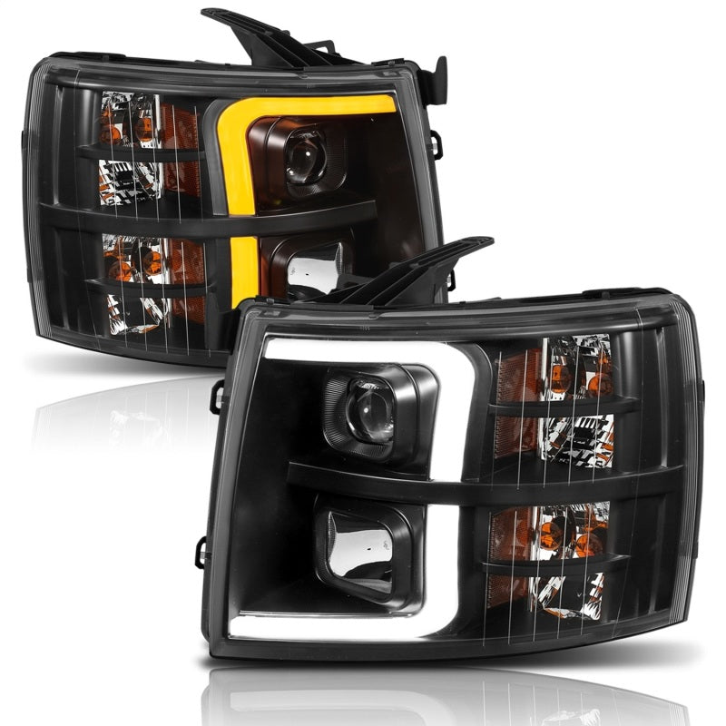 ANZO 07-13 Chevrolet Silverado 1500 Plank Style Projector Headlights Black w/ Amber ANZO 07-13 Chevrolet Silverado 1500 Plank Style Projector Headlights Black w/ Amber