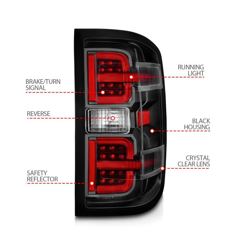 ANZO 15-19 Chevy Silverado 2500HD/3500HD (Halgn Only) LED Tail Lights w/Black Light Bar & Clear Lens ANZO 15-19 Chevy Silverado 2500HD/3500HD (Halgn Only) LED Tail Lights w/Black Light Bar & Clear Lens
